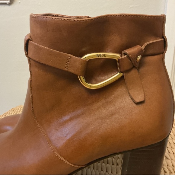 Lauren Ralph Lauren Tan Laletta Leather Bootie Ankle Boot 6.5 B Zip Closure - Picture 3 of 9